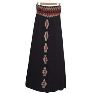 THML Black Strapless Maxi Dress Women’s Size Small Boho Aztec Embroidered Print